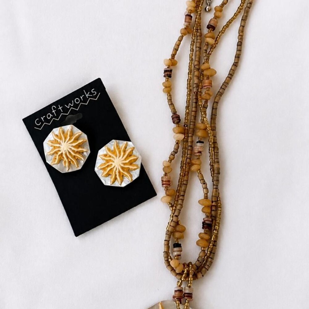 Beaded Sun Necklace + Matching Earrings
